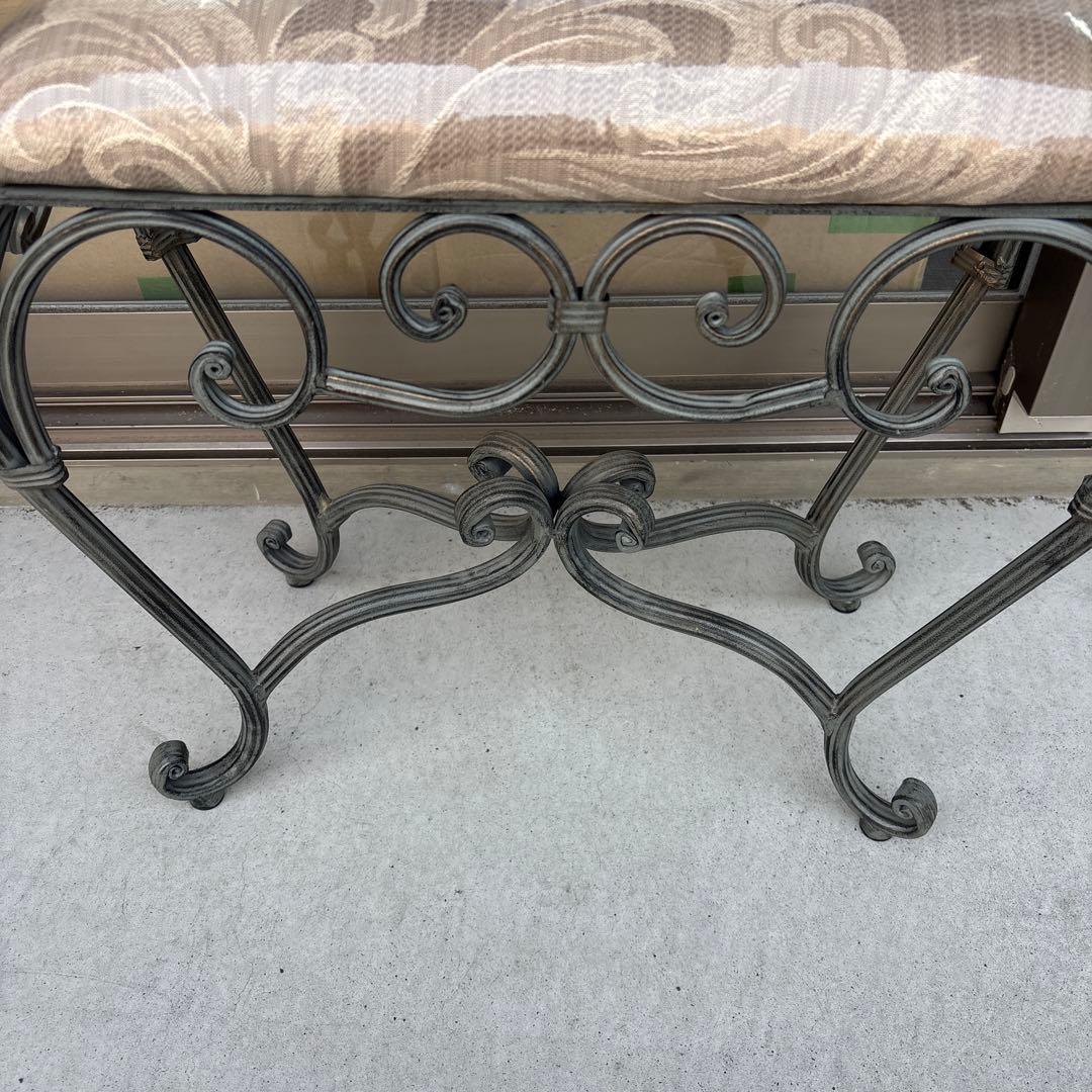 フレンチアンティーク風 ロートアイアン ファ ブリック ベンチ スツール