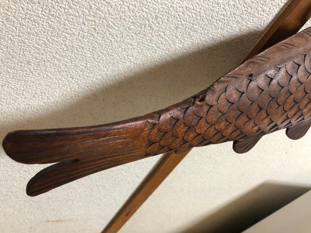 自在鉤　鯉　木彫り　囲炉裏