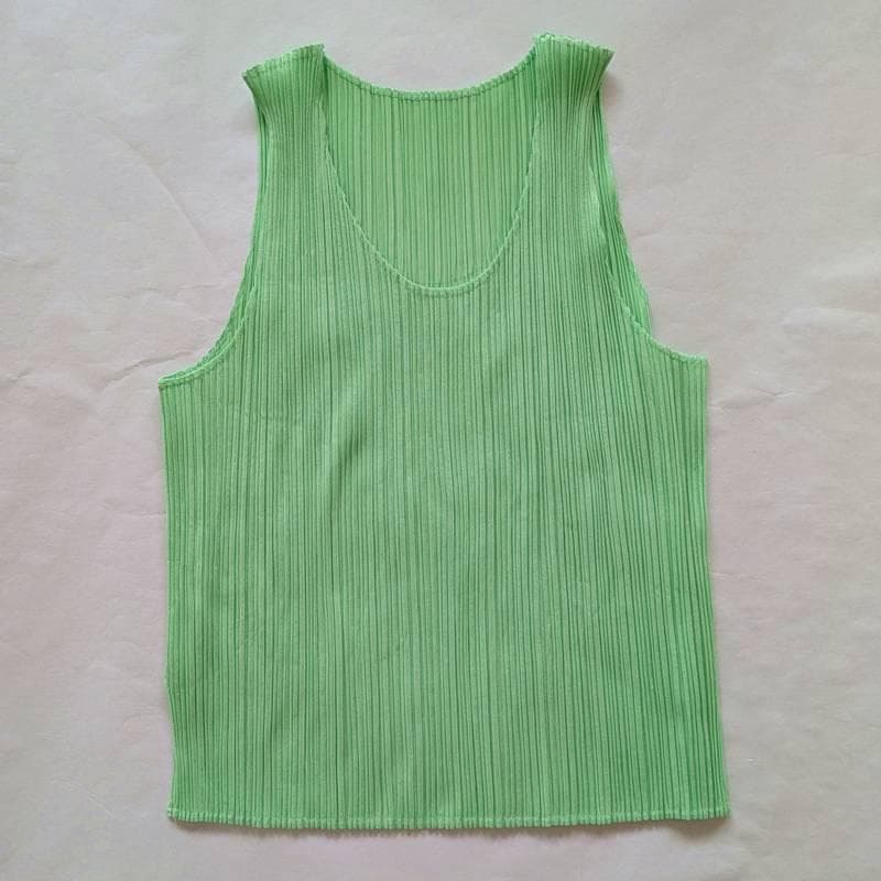 イッセイミヤケ◆PLEATS PLEASE◆薄黄緑◆タンクトップ♯4(7223)