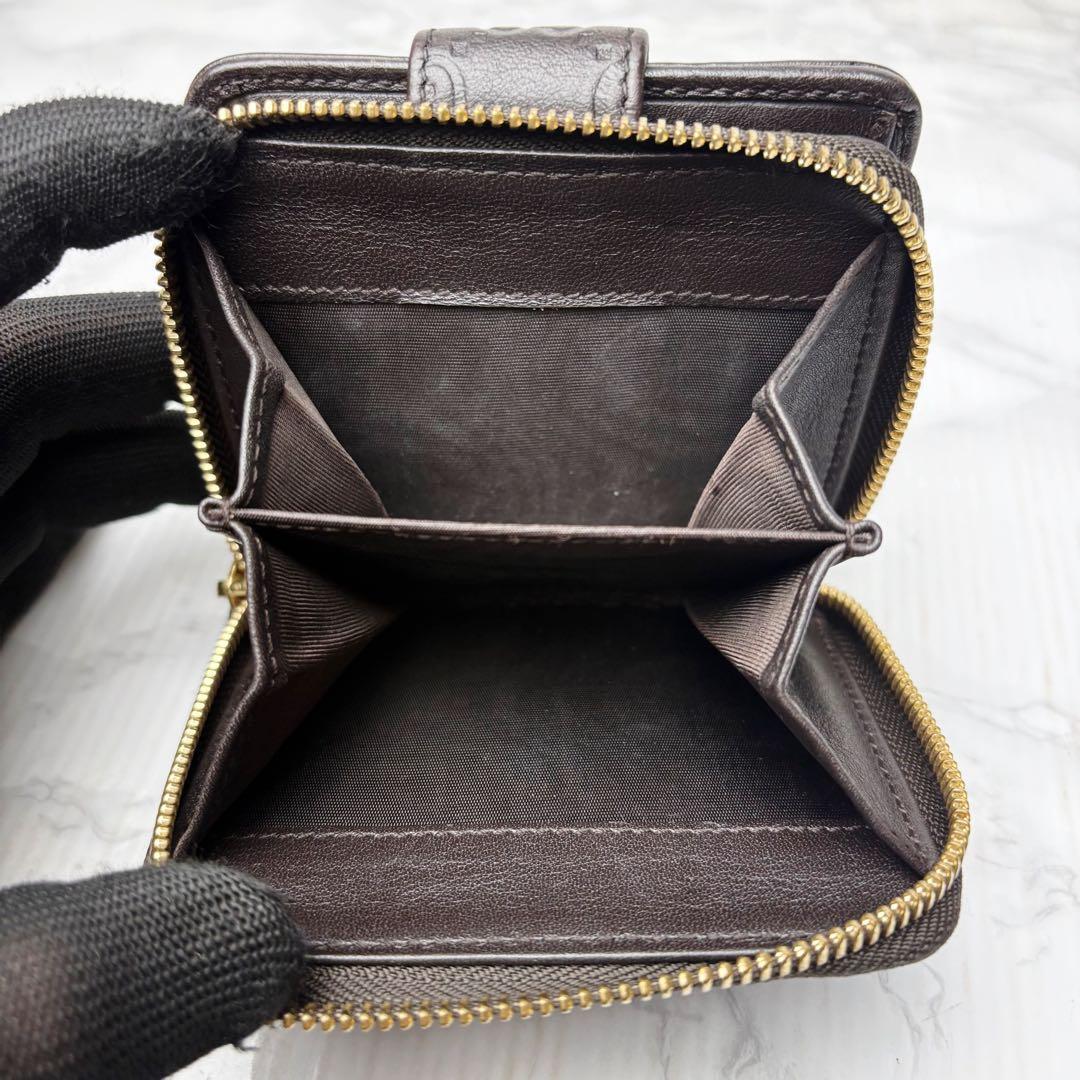 501 未使用級 GUCCI シマ 二つ折り財布 ラウンドファスナー ux7