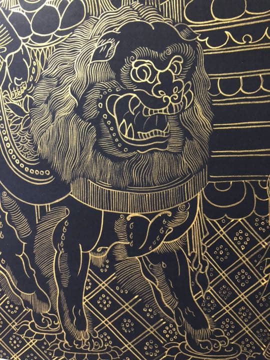 紺地金泥 釈迦三尊像 仏画 古画 日本画　希少　模写作品　送料込