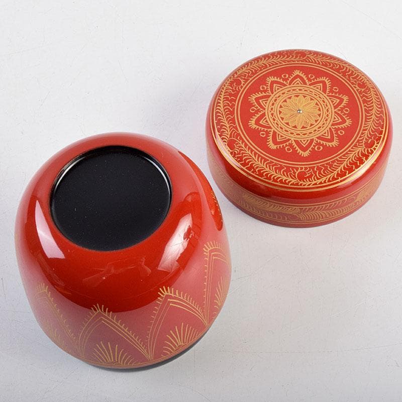 茶道具　蒔絵師　筑城筑良作　朱キンマ　中棗　共箱　V　9043