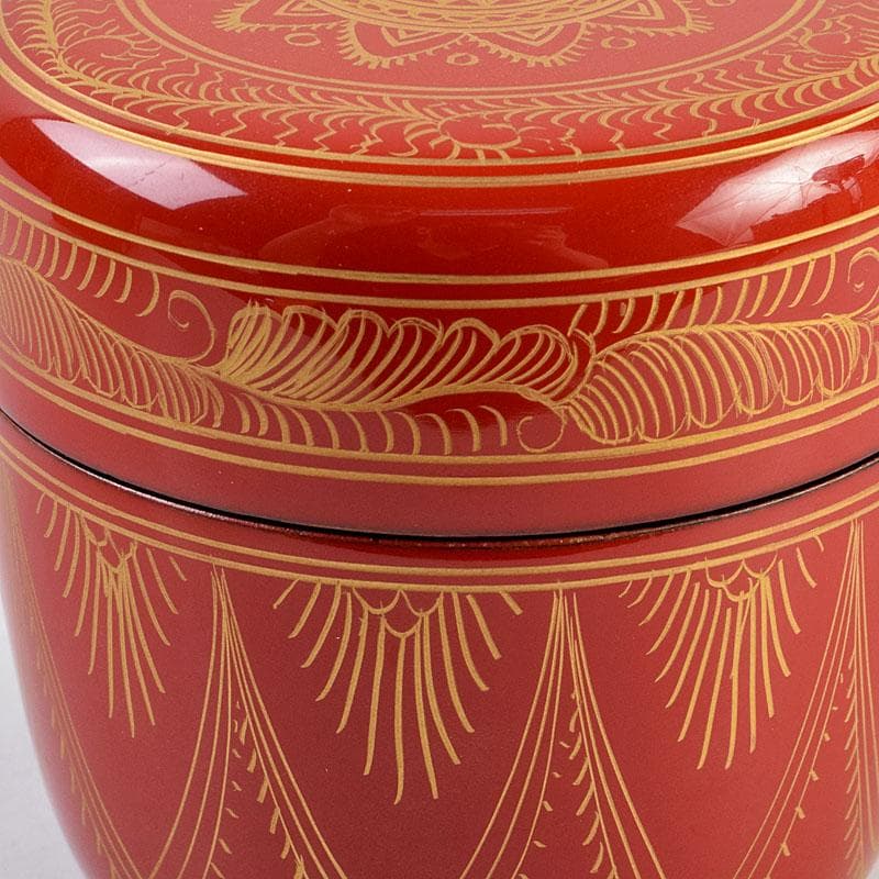 茶道具　蒔絵師　筑城筑良作　朱キンマ　中棗　共箱　V　9043