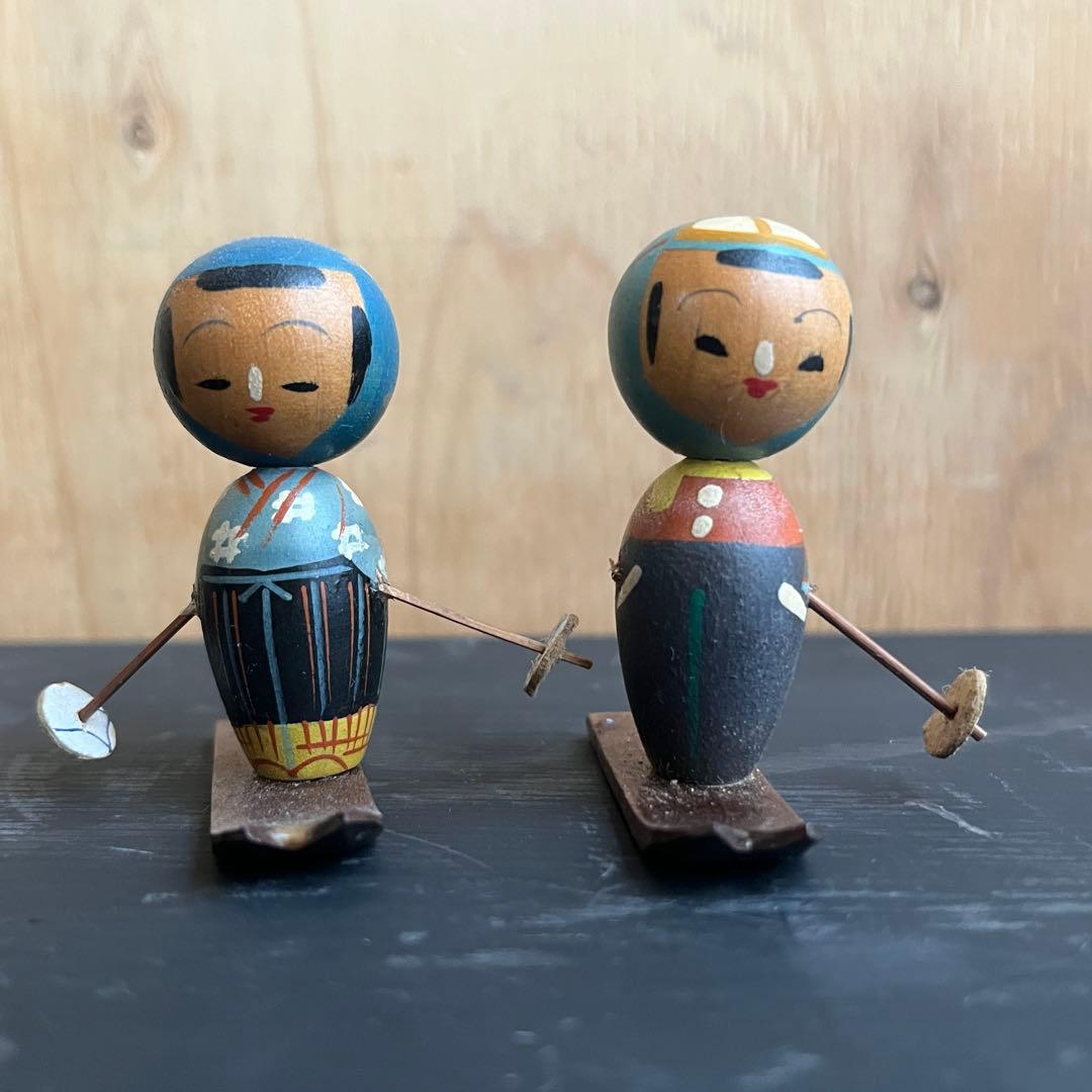 首ふりこけし スキー人形 ゆきんこ 民藝 農民美術 モンペ 着物 雪国