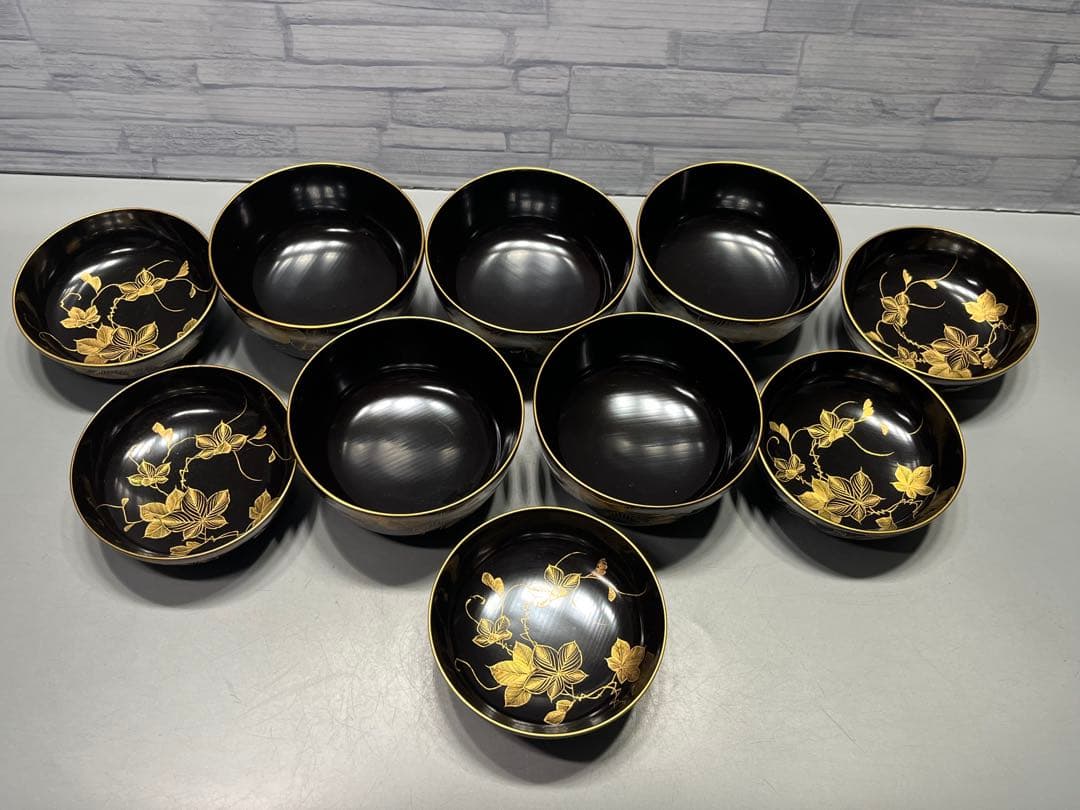 時代　極上　輪島塗　沈金蒔絵　煮椀　吸物椀　五客　木製　おすすめ品