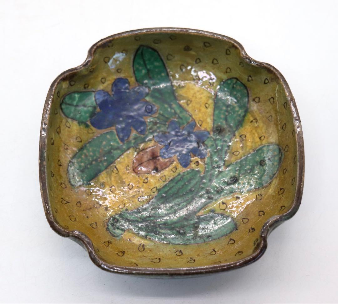 江戸　古九谷　角皿　吉田屋　木箱付　送料込み1223