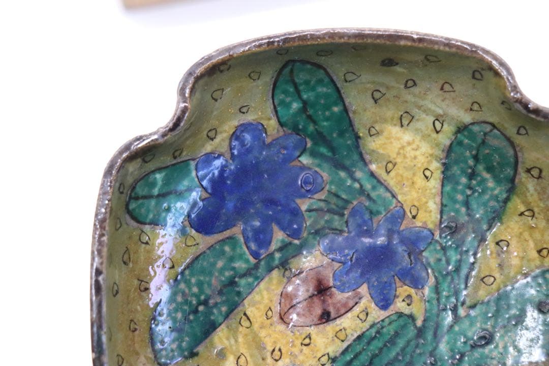 江戸　古九谷　角皿　吉田屋　木箱付　送料込み1223