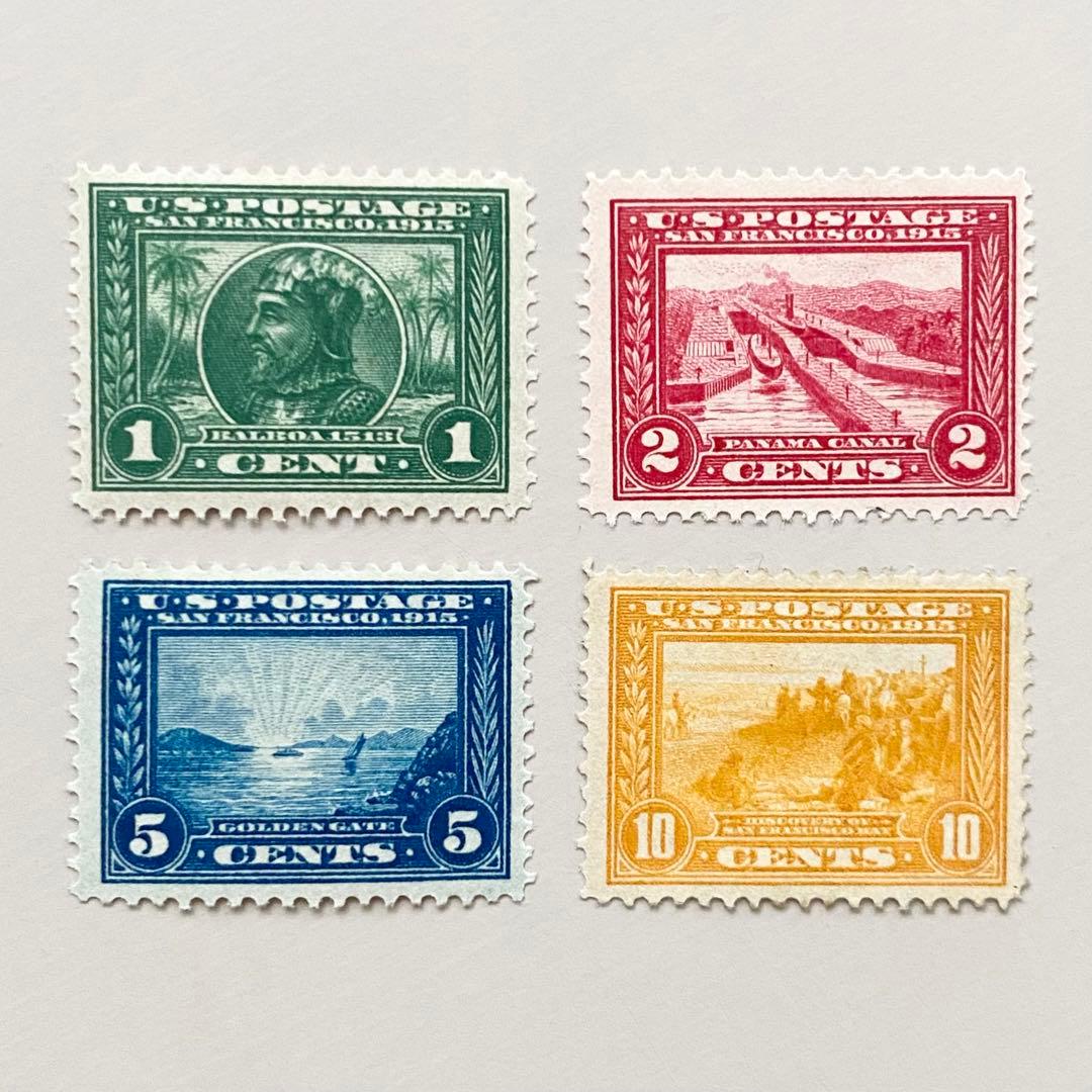 外国切手4枚（アメリカ：1913年、パナマ太平洋博覧会）