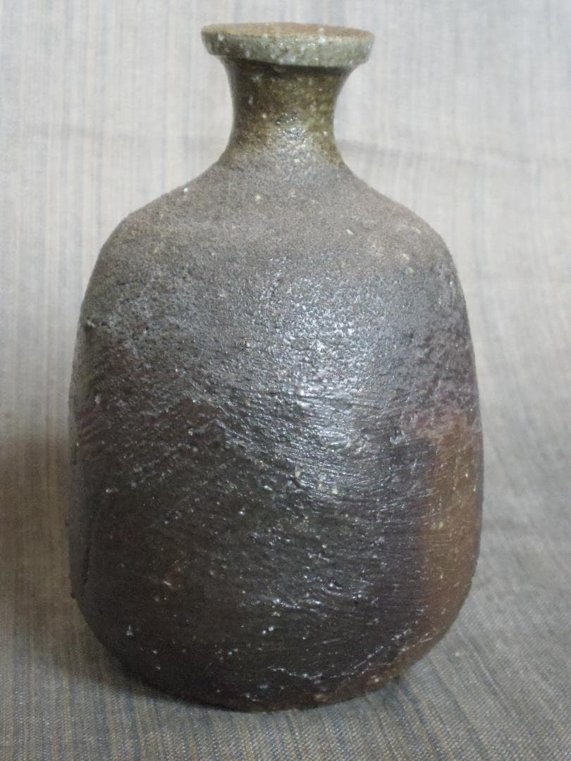 未使用★大森礼二★備前≪窯変黒≫徳利★胡麻★初窯