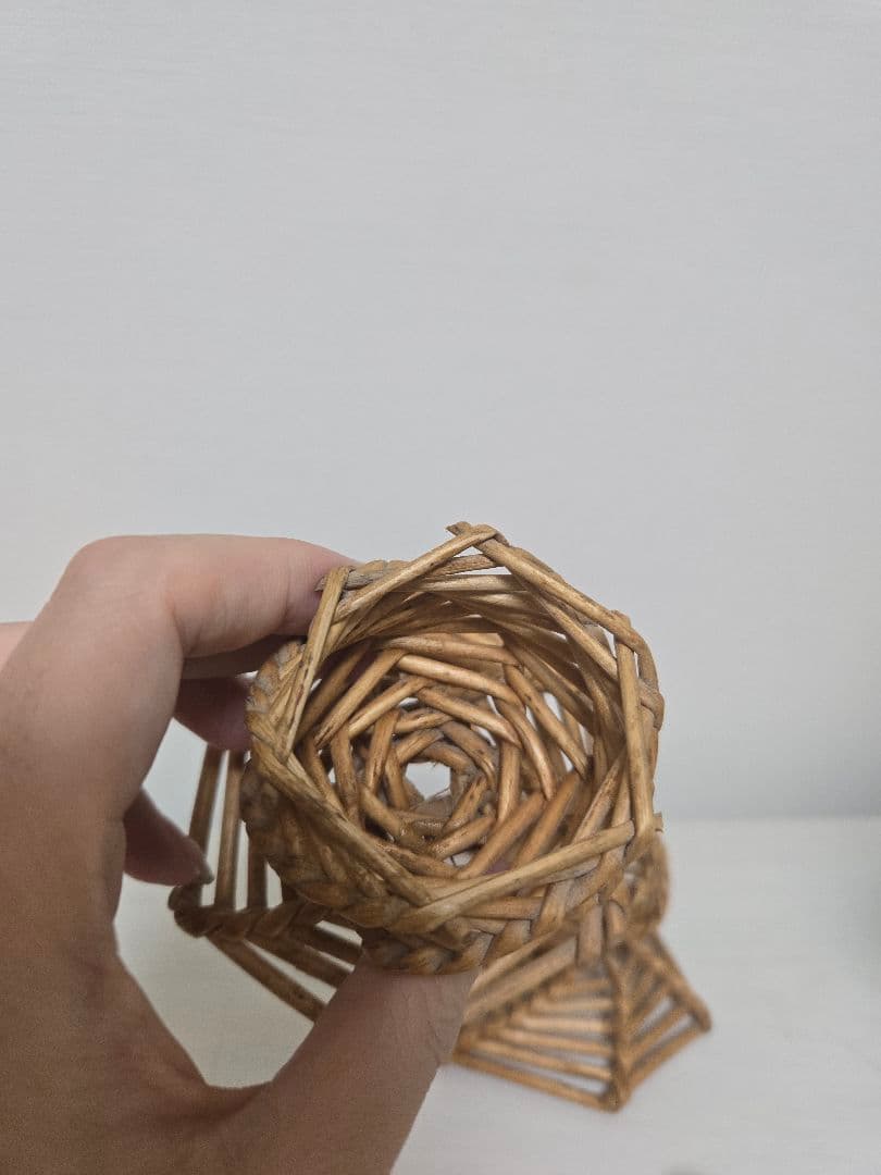 レア　フランス　アンティーク　柳　編み　エッグスタンド　ペア　ラタン