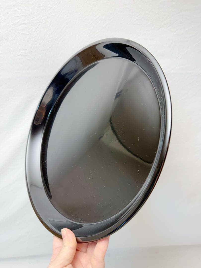 未使用 茶道具 木製黒真塗 大円盆 丸盆 圓能斎好 紙箱