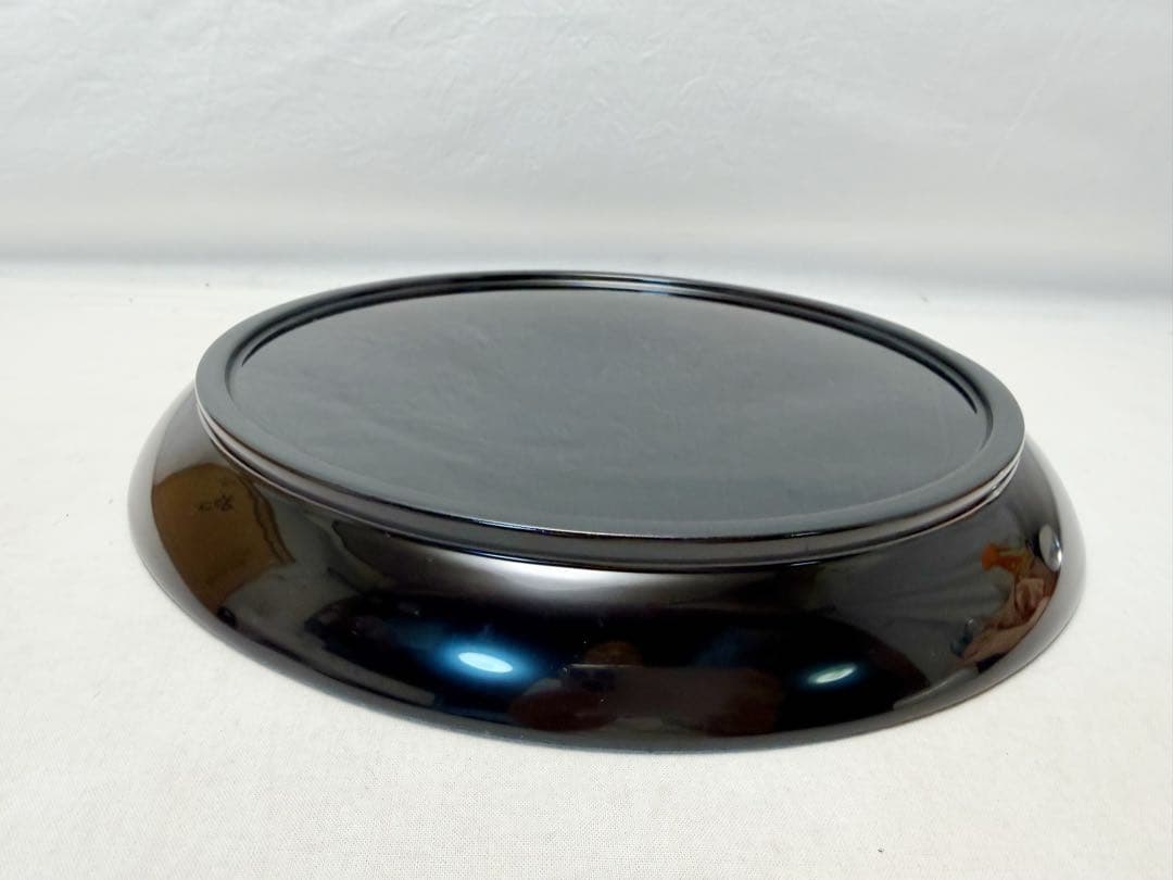 未使用 茶道具 木製黒真塗 大円盆 丸盆 圓能斎好 紙箱