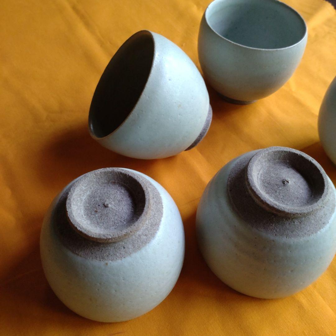 益子　浅野勝　青白磁湯呑五客揃え