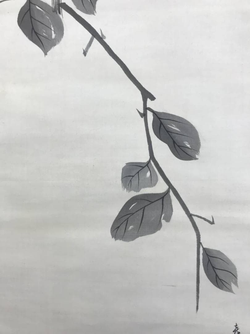 真作/平井東庵/柿に鴉之図/カラス図/花鳥図/掛軸☆宝船☆AE-410