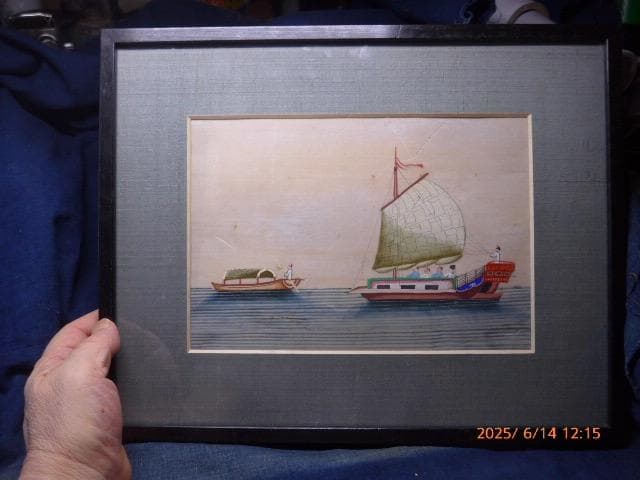 古画です。大変古いものです。絹に描かれています。韓国か中国のものだ　銀座加藤額