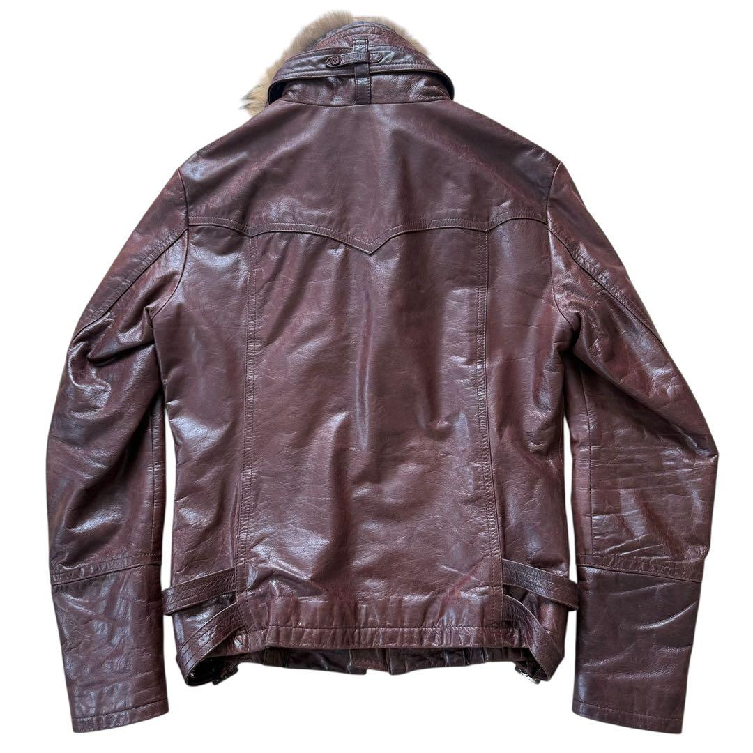 トルネードマート カウレザー ジャケット 着脱可能 ファー付き バーガンディ M