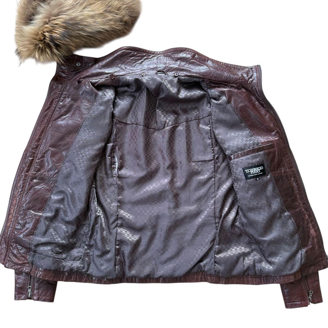 トルネードマート カウレザー ジャケット 着脱可能 ファー付き バーガンディ M