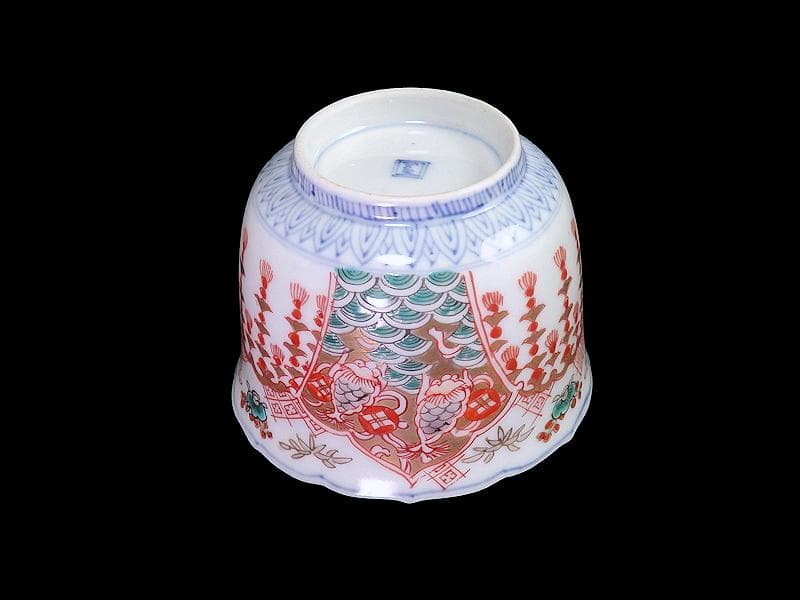 古伊万里　瓔珞紋に松竹梅　獅子に青海波の図　向付　３客　E766AS-fbtr