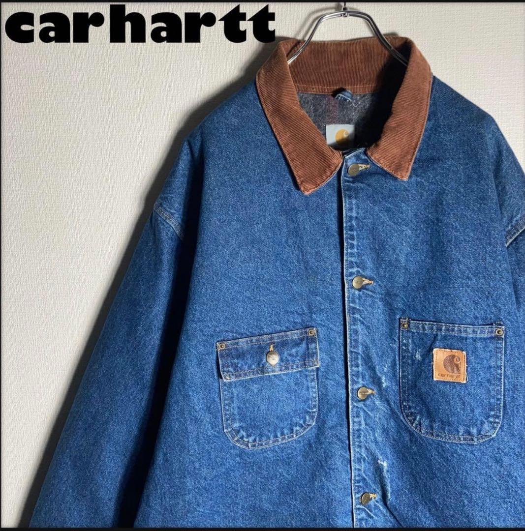【USA製】Carhartt カバーオール デニムチョアコート 襟コーデュロイ