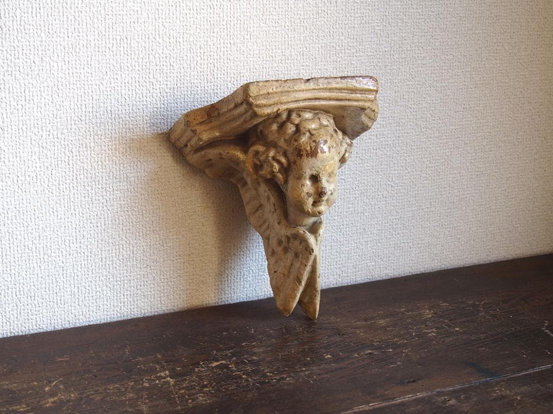 天使のコンソール 彫刻 ウォールシェルフ 家具部品 装飾 サルベージ/K355