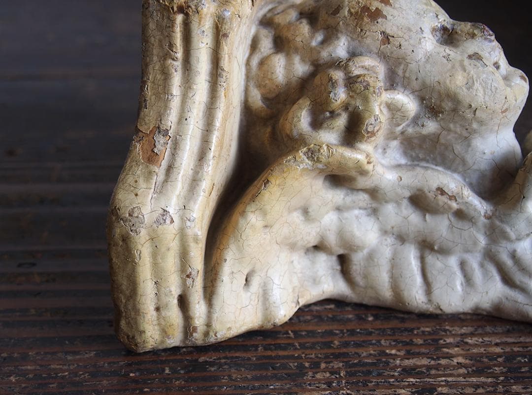 天使のコンソール 彫刻 ウォールシェルフ 家具部品 装飾 サルベージ/K355