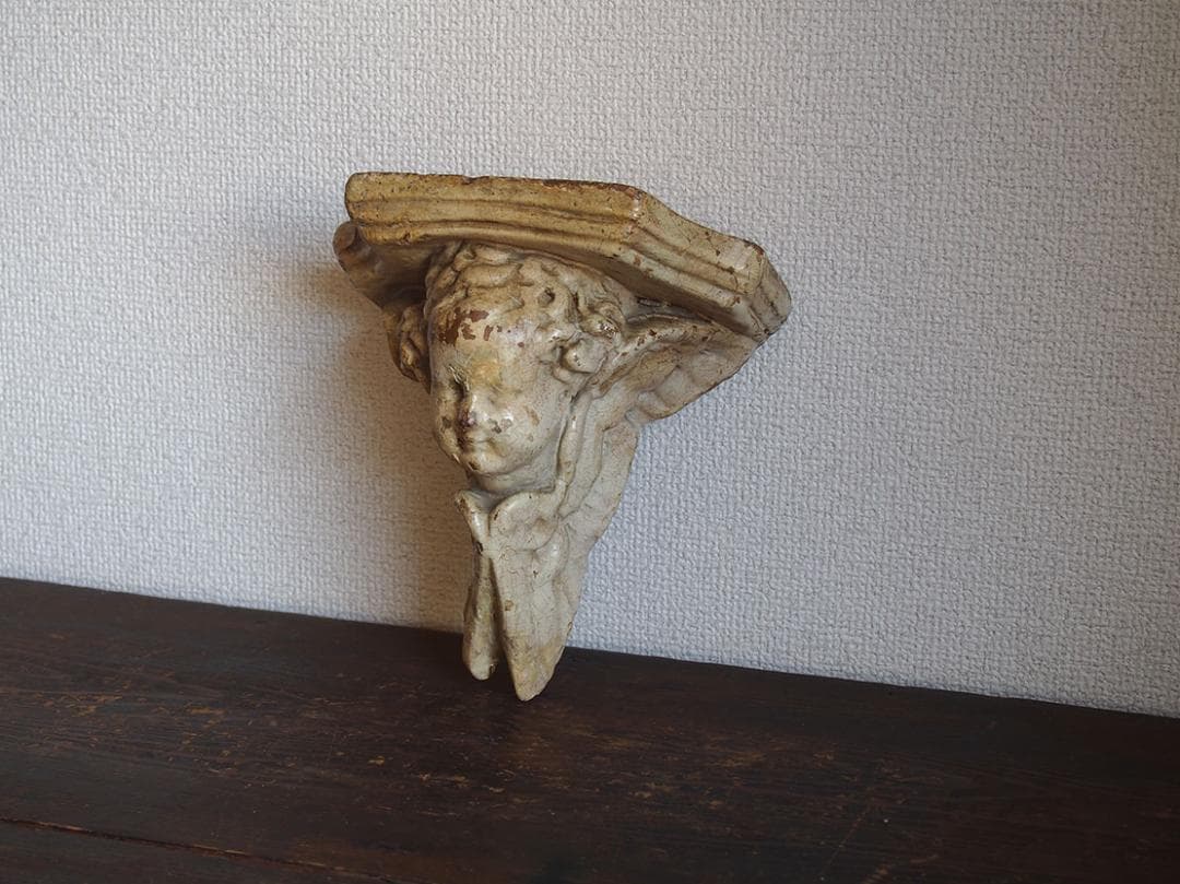 天使のコンソール 彫刻 ウォールシェルフ 家具部品 装飾 サルベージ/K355