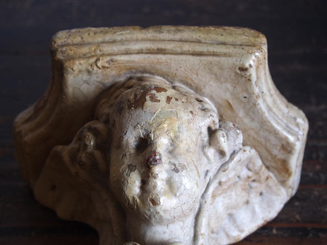 天使のコンソール 彫刻 ウォールシェルフ 家具部品 装飾 サルベージ/K355