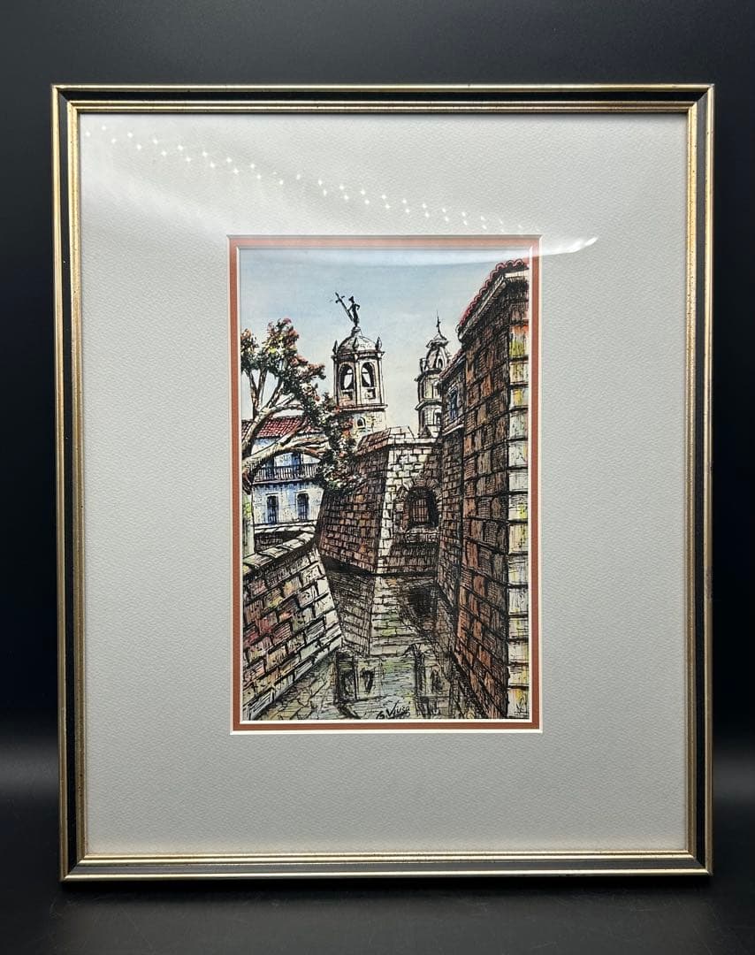 ペン画　キューバ　ハバナ旧市街　「王家の城」　ヒラルディージャ　G.Vivsa