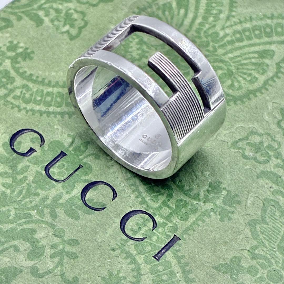 【美品】GUCCI グッチ ブランデッドG リング 23号 ワイド シルバー