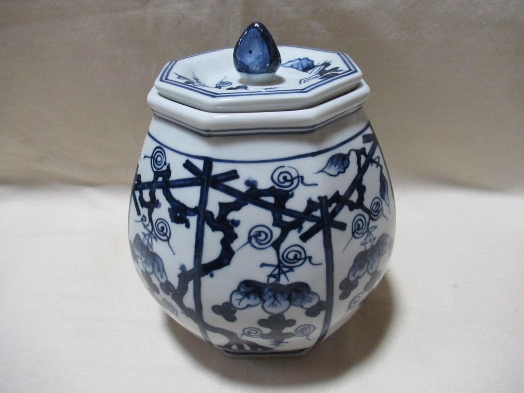 平安御室窯　染付葡萄棚　水指　共箱