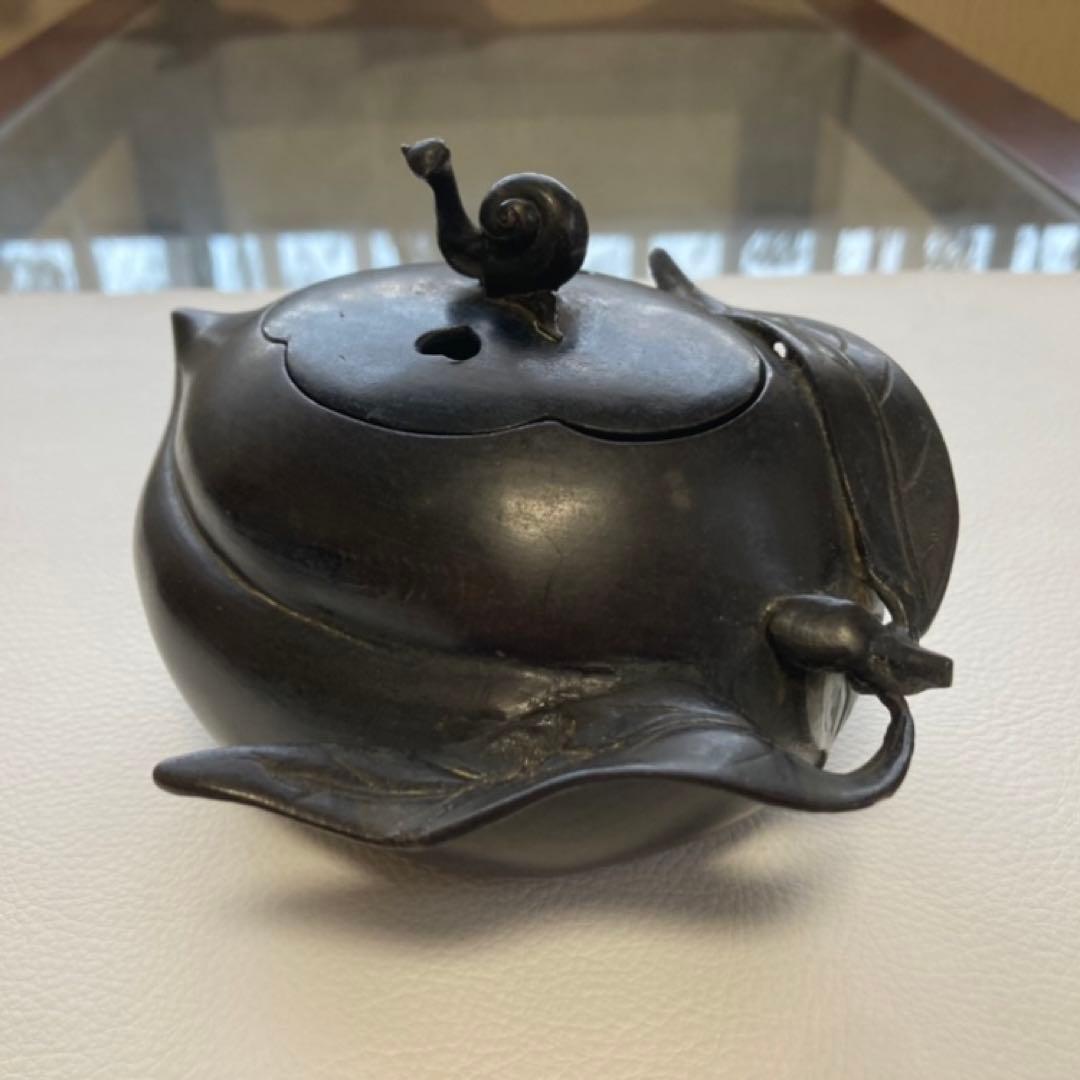 古い味のある香炉 銅製 柿 カタツムリ 小物入れ 置物 和風 工芸品 レトロ