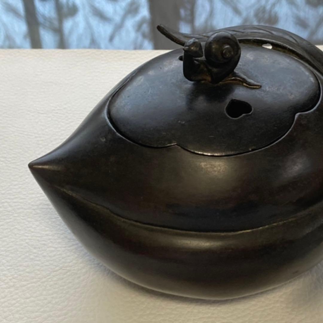 古い味のある香炉 銅製 柿 カタツムリ 小物入れ 置物 和風 工芸品 レトロ