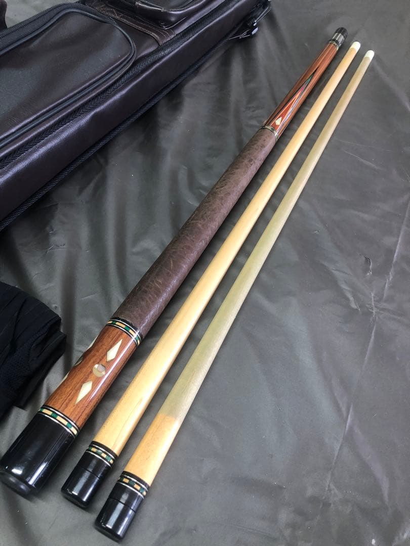 ビリヤード　ビギナー向け　本ハギ　4剣　インレイ入り　キュー　キューケースセット