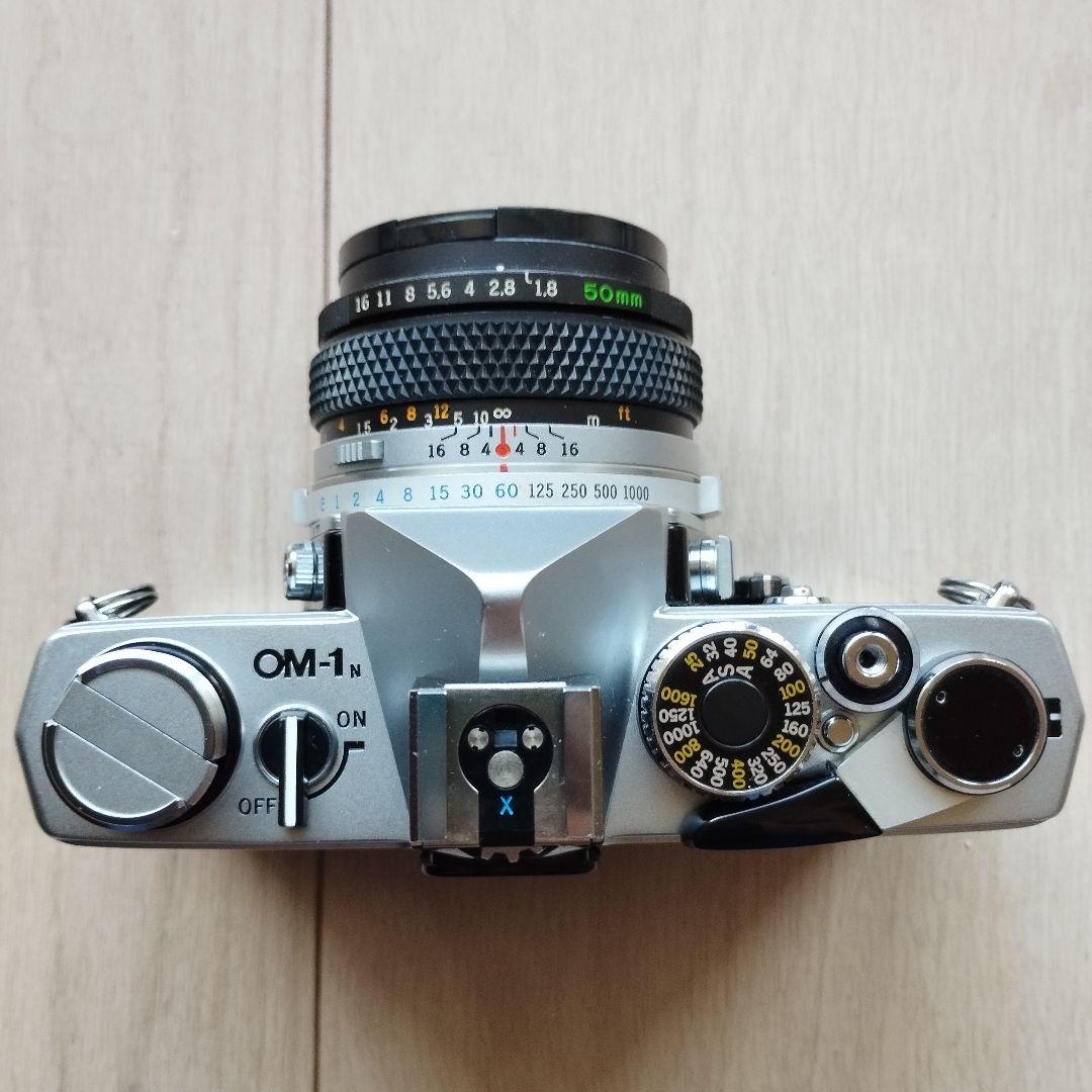 【美品】オリンパス　OM-1N シルバー　50mmF1.8レンズ、本革ケース付き