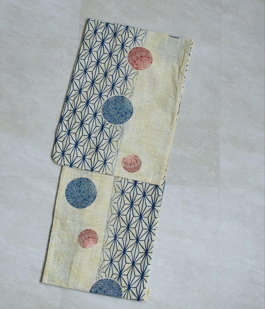 【即購入可♡】綿麻浴衣（柄：紺色の麻の葉と鞠）＋下駄＋着付け小物のお得セット！