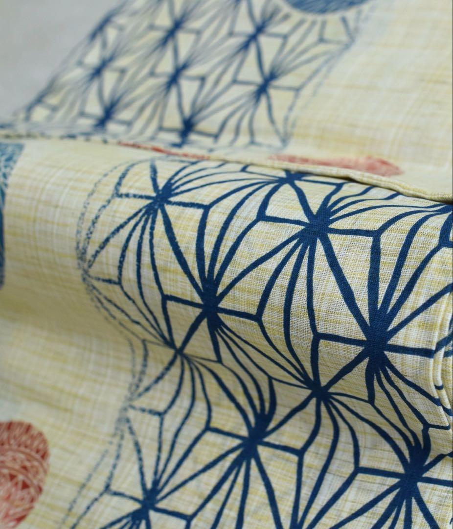 【即購入可♡】綿麻浴衣（柄：紺色の麻の葉と鞠）＋下駄＋着付け小物のお得セット！