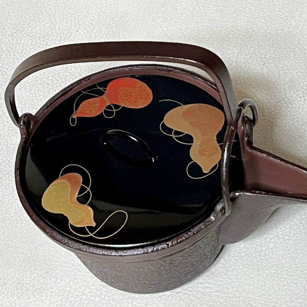 文映 銚子 共箱 瓢蒔絵 替蓋付 鉄製 燗鍋 酒次 酒器 【k3523】