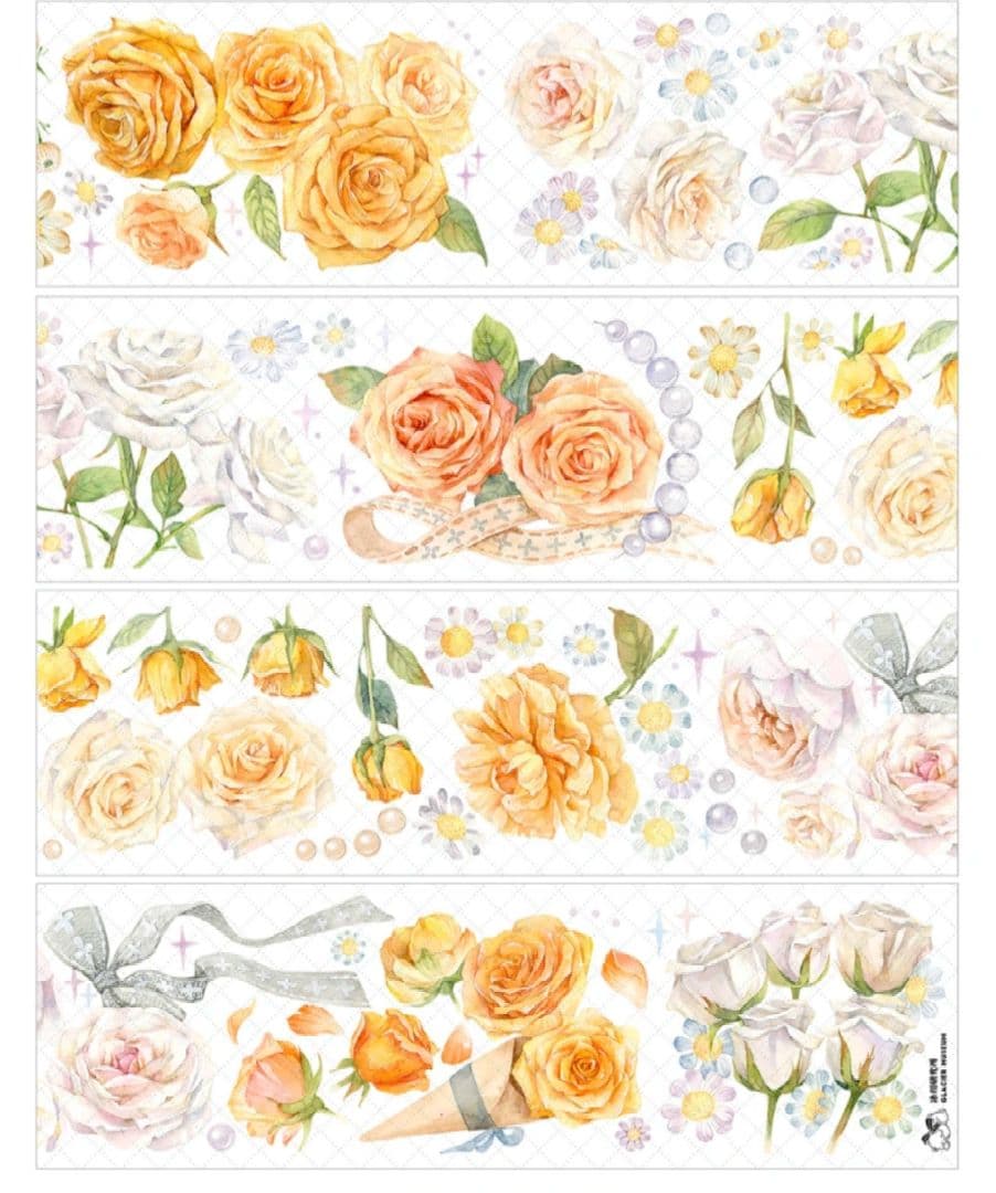 巻売 592★ 海外 マスキングテープ マステ PET 花 薔薇 人物 虹光