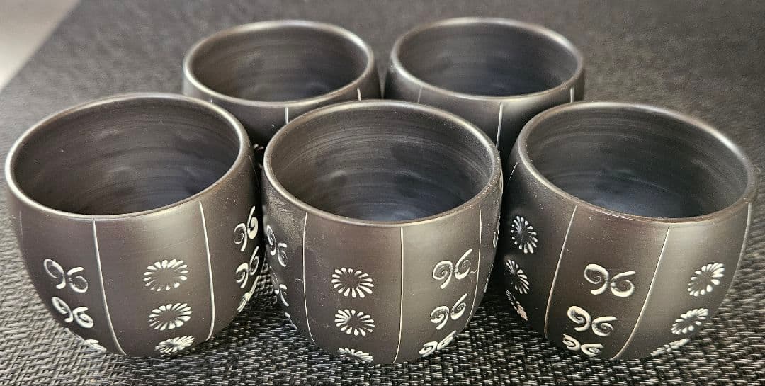 常滑焼　名工　柴田好明　作　黒泥茶注　急須　煎茶碗　5客　常滑茶注　茶道具　茶器