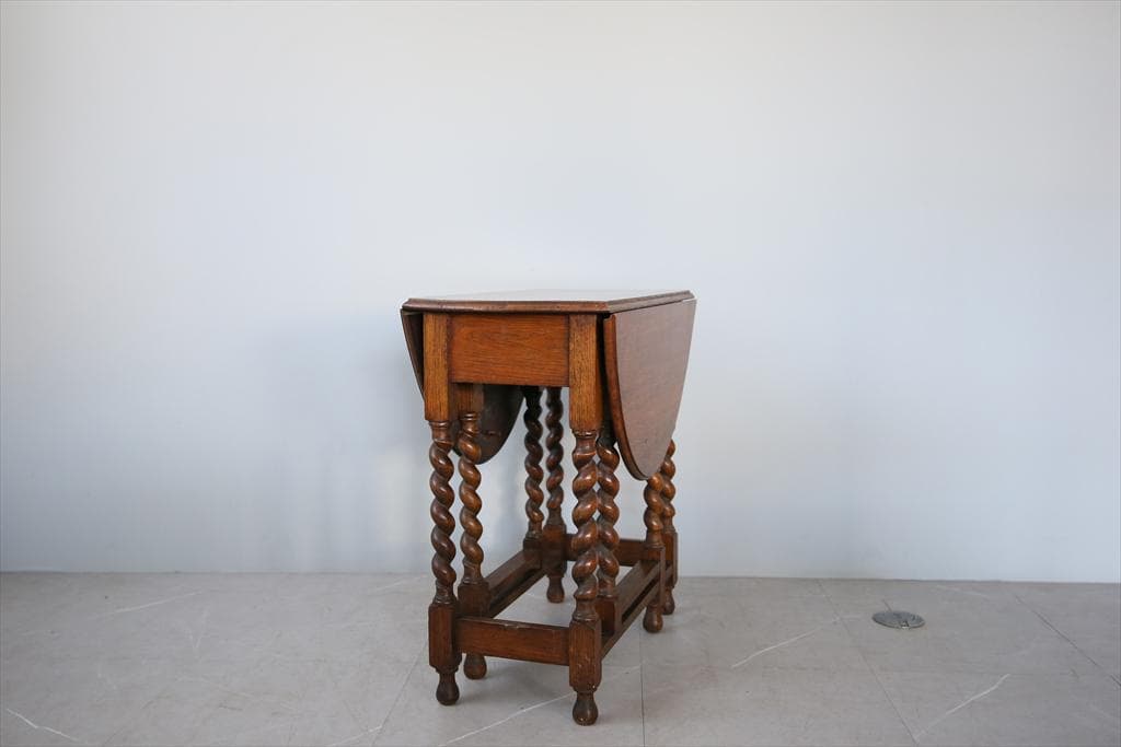 英国アンティーク木製ゲートレッグテーブル/ダイニング机バタフライ(92-145)