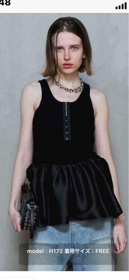 トップス SATIN COMBINATION PEPLUM TANK TOP