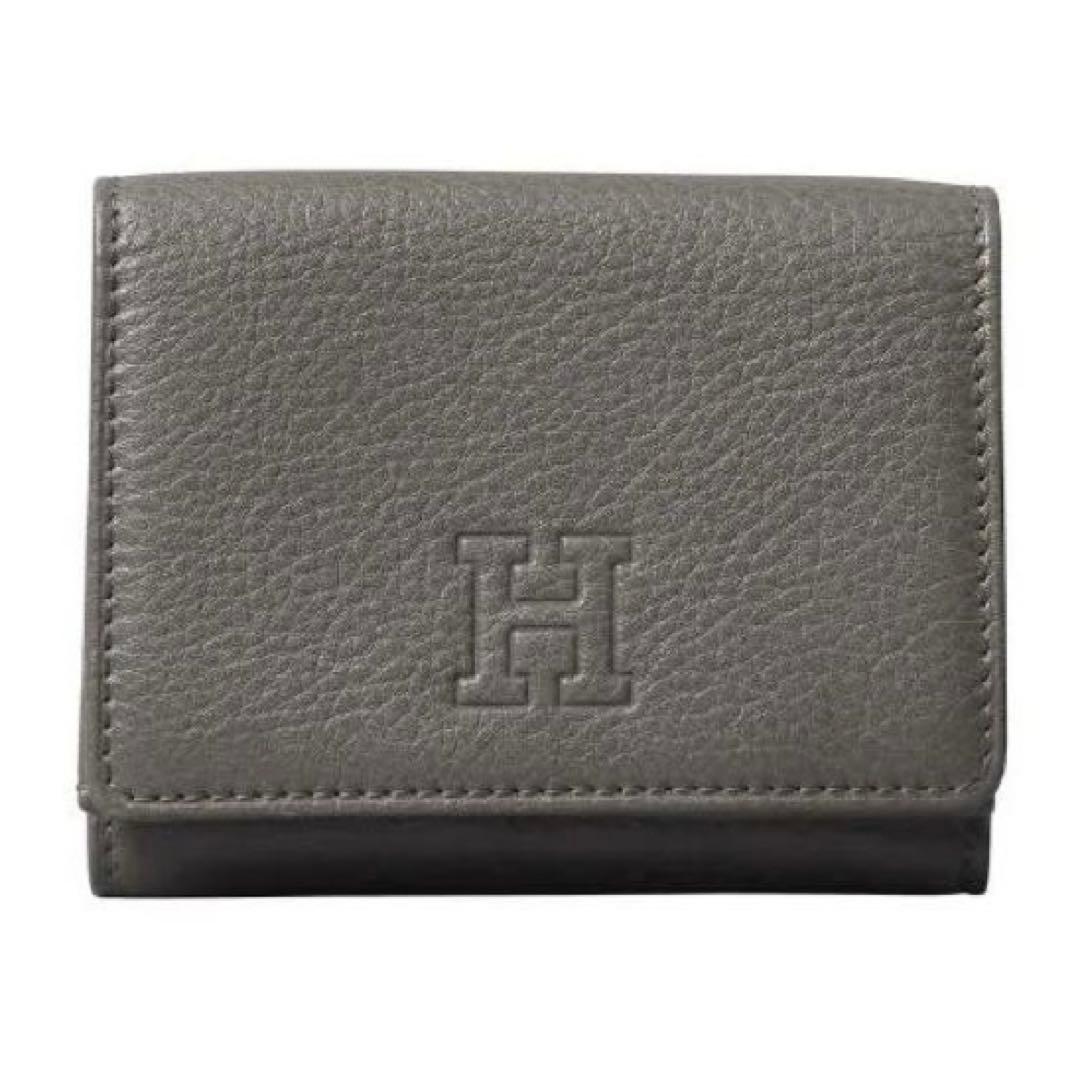 【美品】HIROFU センプレ　レザー　三つ折り財布 ダークグレー