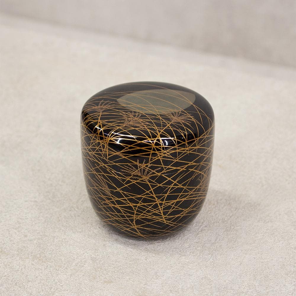 岡本漆専堂 棗 月にすすき 黒塗蒔絵銀彩 茶道具 共箱