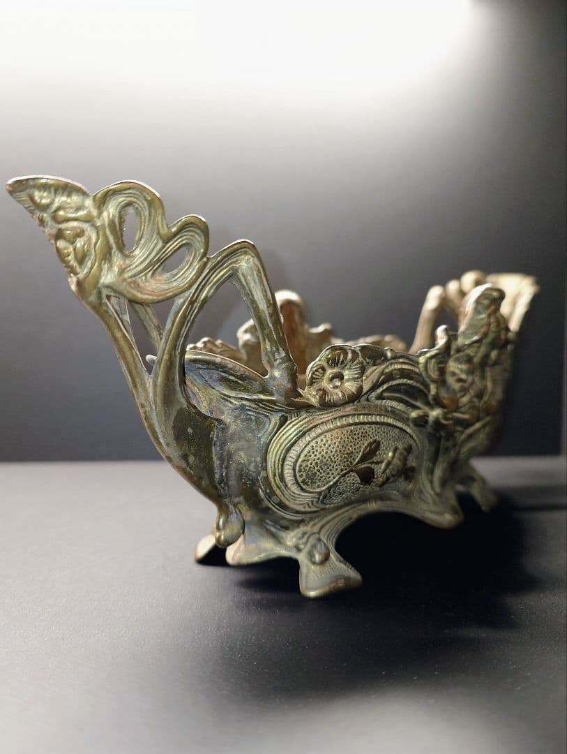 真鍮製アンティークジャルディニエール　アールヌーボーデザイン