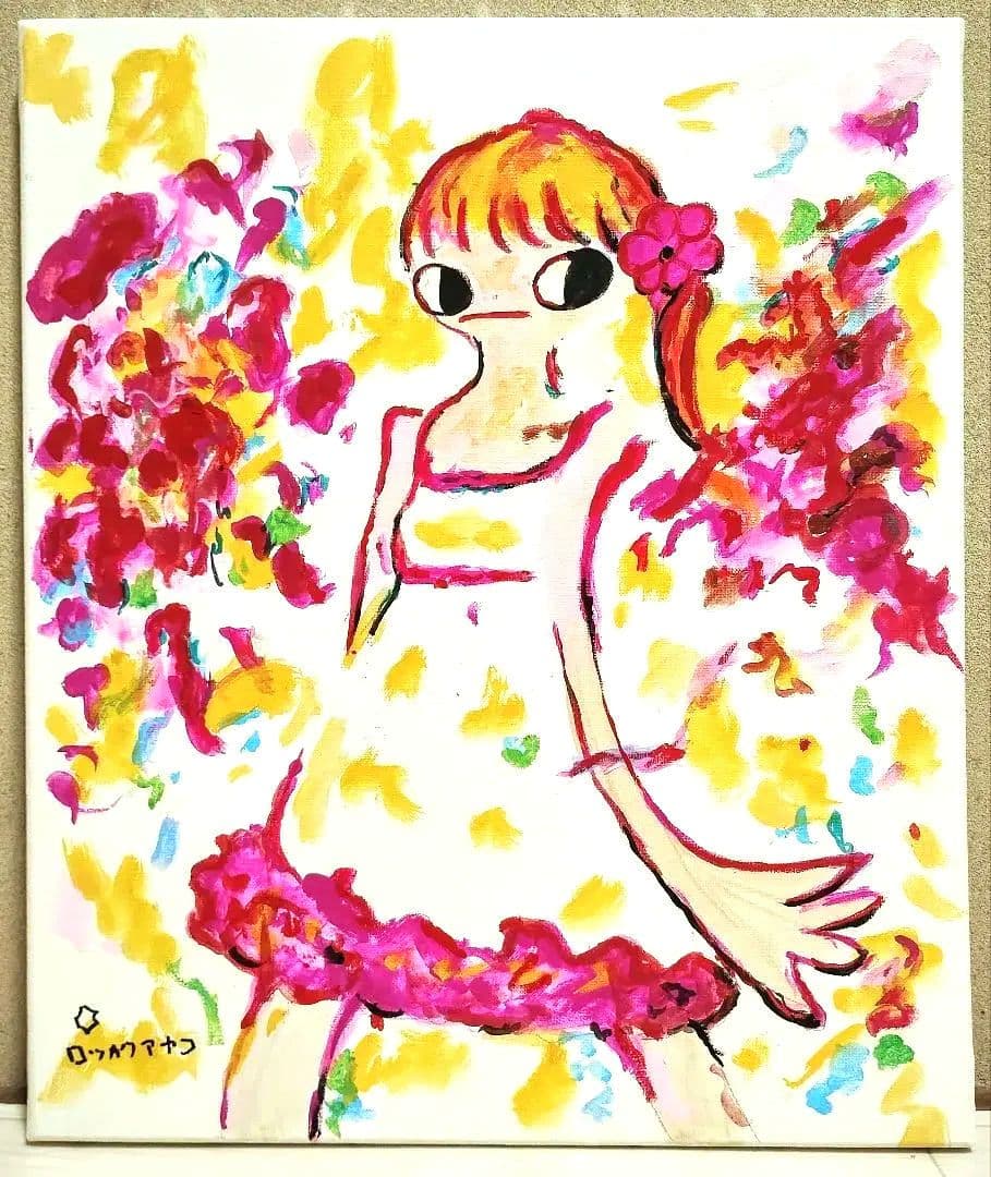 ［F8号］ロッカクアヤコ　肉筆保証/手描き作品/表裏サイン有/油彩/アクリル