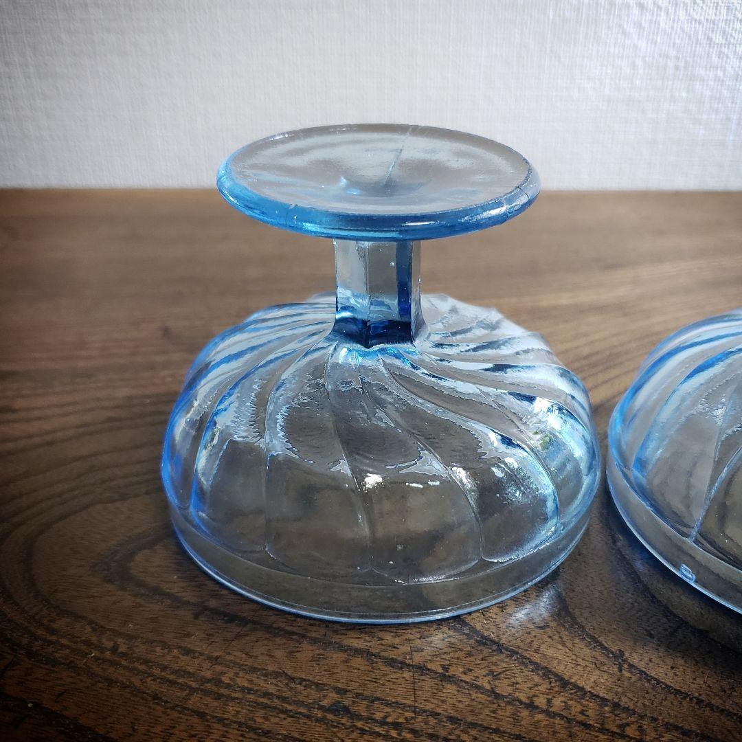 氷コップ　ガラス　アイスクリーム　レトロ　プレスガラス　2客