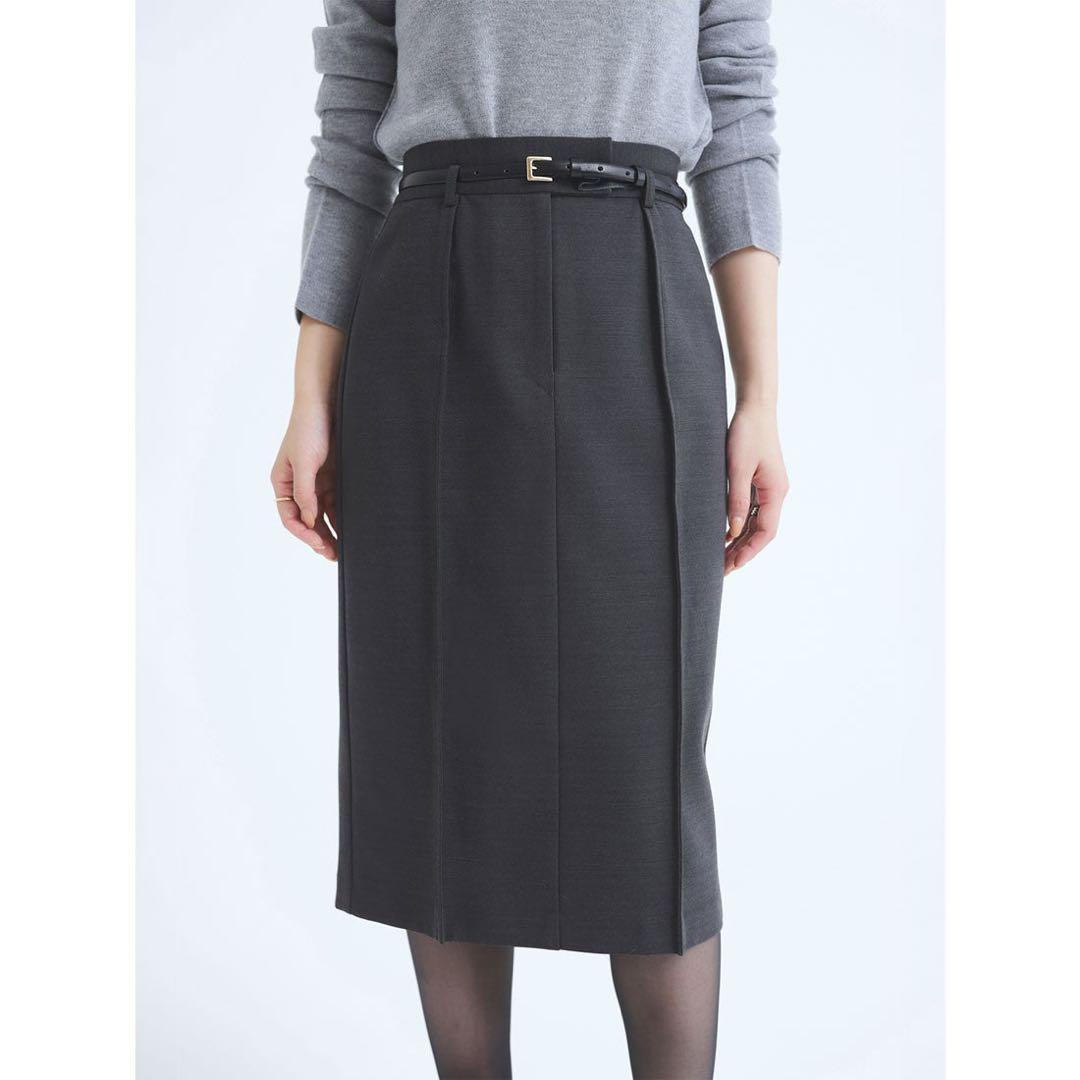 美品 anuansアニュアンス / ピンタックミディタイトスカート S