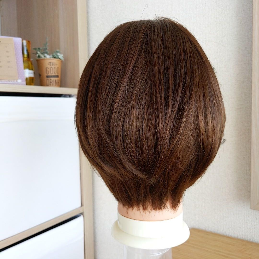 ★サラサラ高級人毛100%★ショート②　ブラウン　フルウイッグ　かわいいかつら