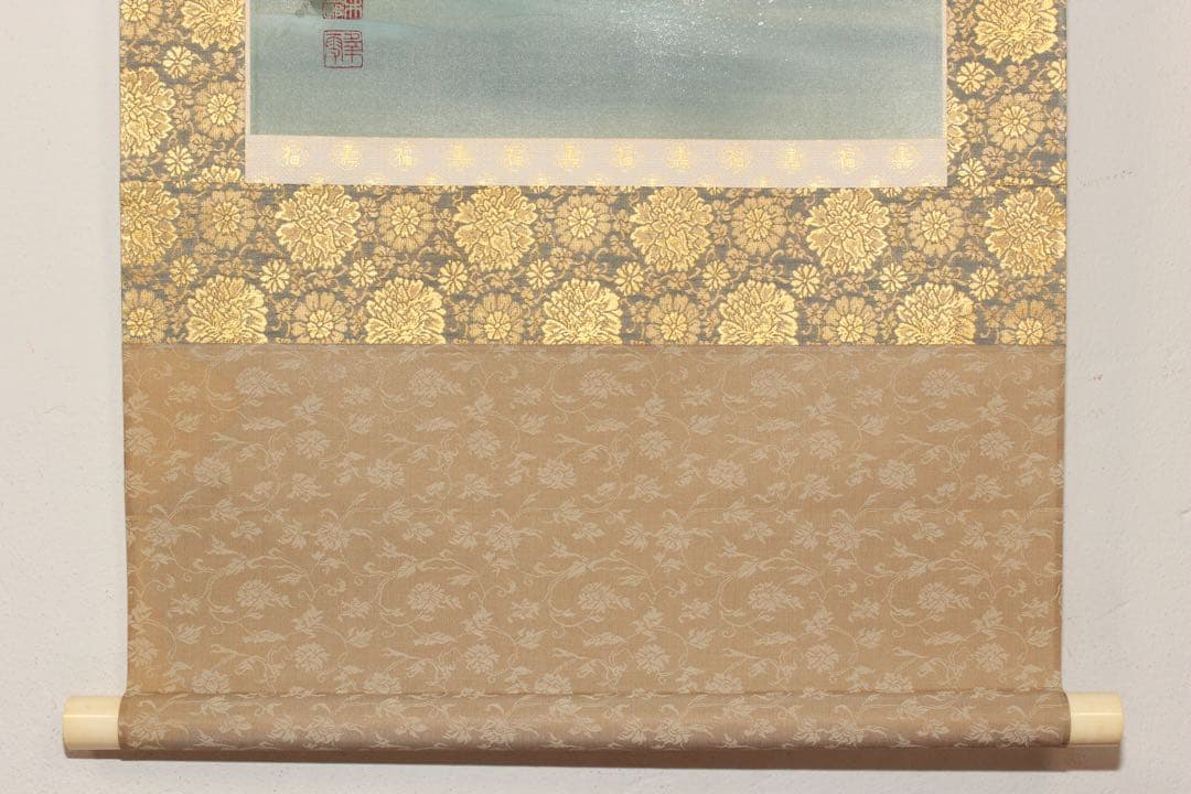 No5313 掛軸　双幅　銘有　国井孝雪　鶴亀之図　絹本　共箱　縁起物　送料無料