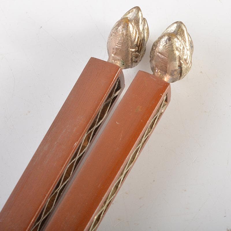 茶道具　梅龍軒作　銅製　鳥頭角透かし　象嵌　火箸　共箱　C　6641